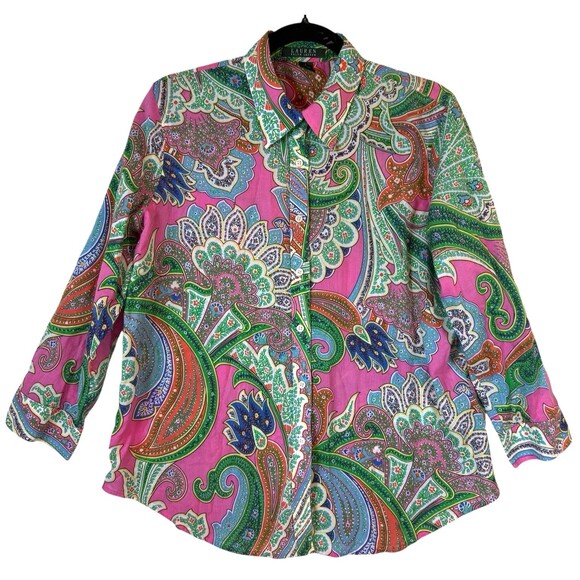 Lauren‎ Ralph Lauren Blouse Women's L Thin Light 100% Cotton Multicolor Paisley - Picture 4 of 11